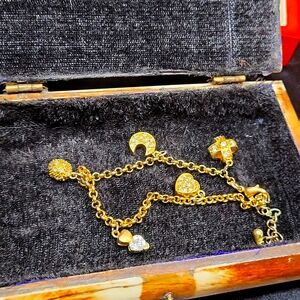 42. Goldtone CZ Rhinestone Hearts Moon Girly Bracelet / Anklet
